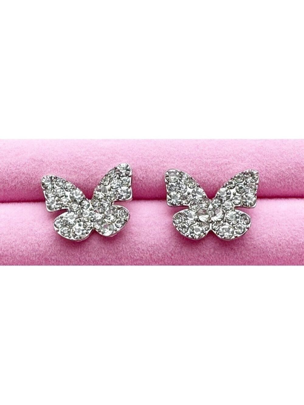 Butterfly Stud Earrings Zinc Alloy Embellished With Rhinestones